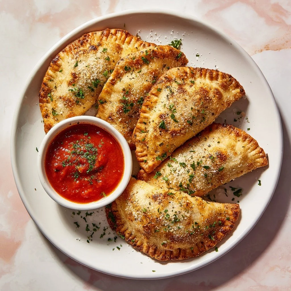 Homemade air fryer calzones stuffed with cheese and pepperoni
