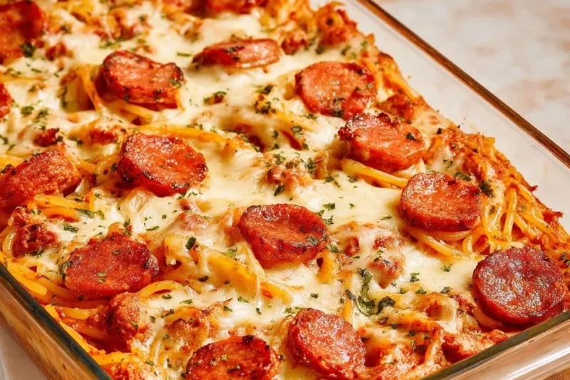 Baked Spaghetti with Sausage and Pepperoni