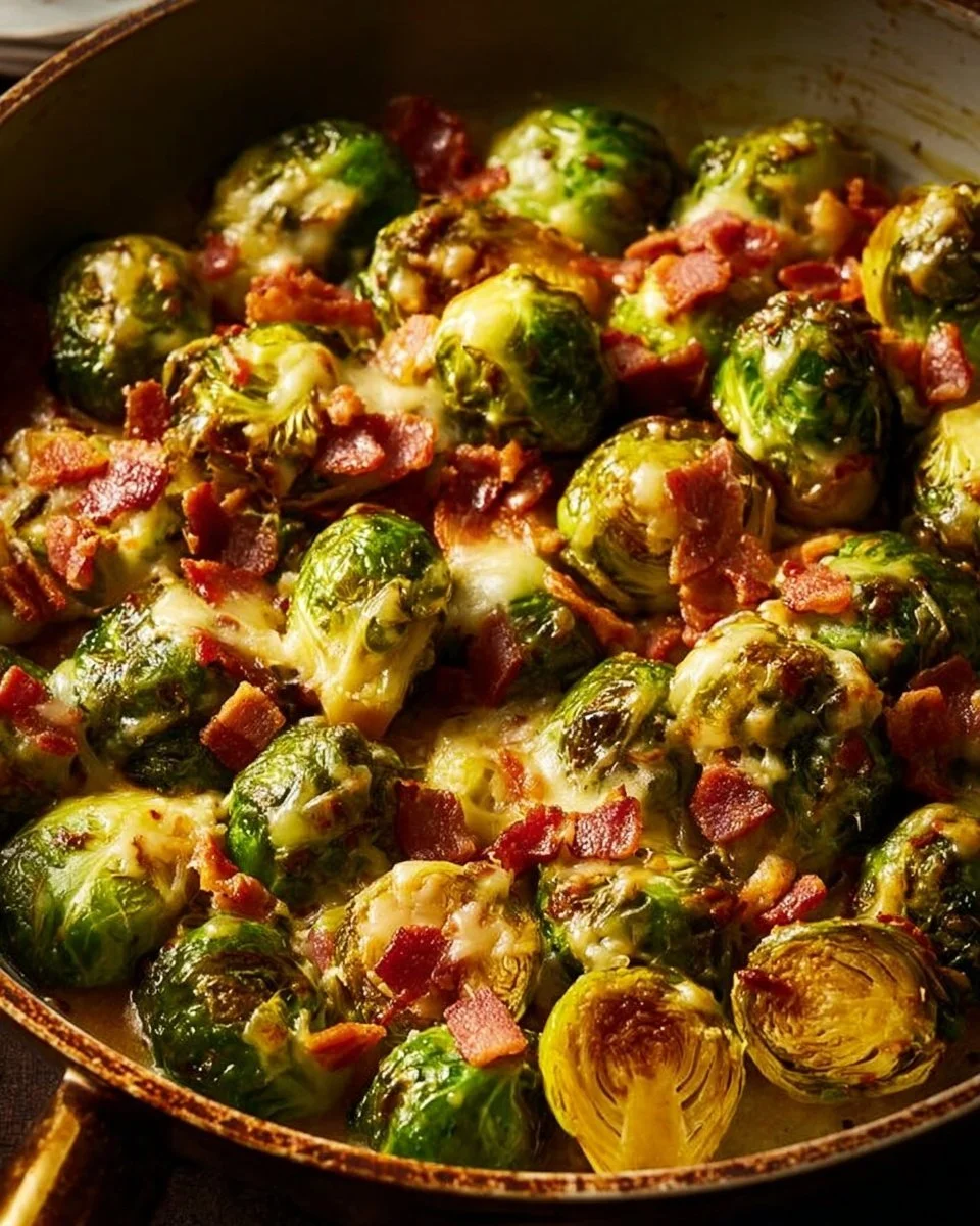 Delicious Brussels Sprout Casserole served in a dish