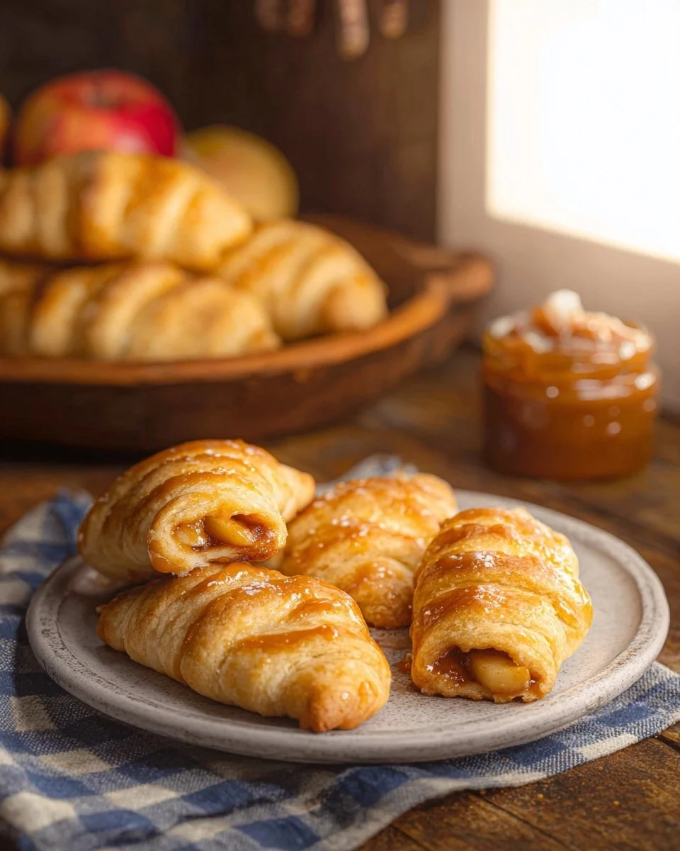 Freshly baked caramel apple pie crescents with a crispy golden crust