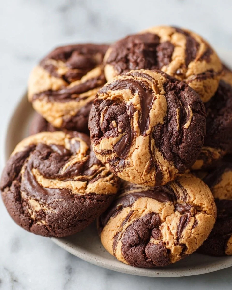 Delicious Chocolate Peanut Butter Swirl Cookies on a plate
