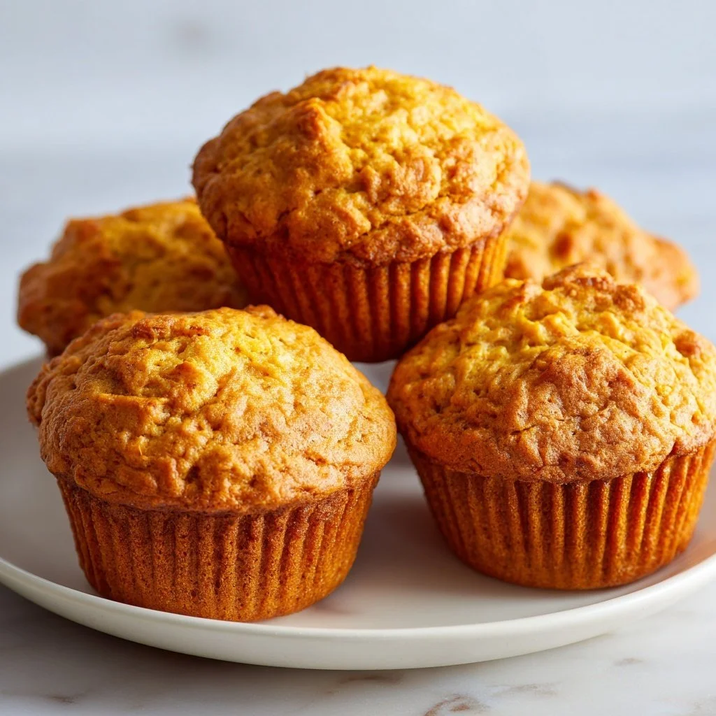 Delicious Cottage Cheese Protein Pumpkin Muffins on a wooden table