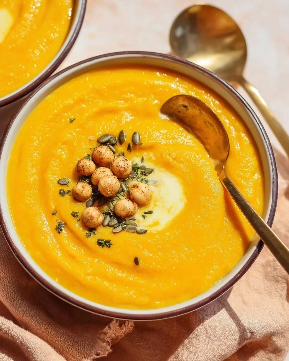 Creamy Instant Pot butternut squash soup in a bowl with herbs on top
