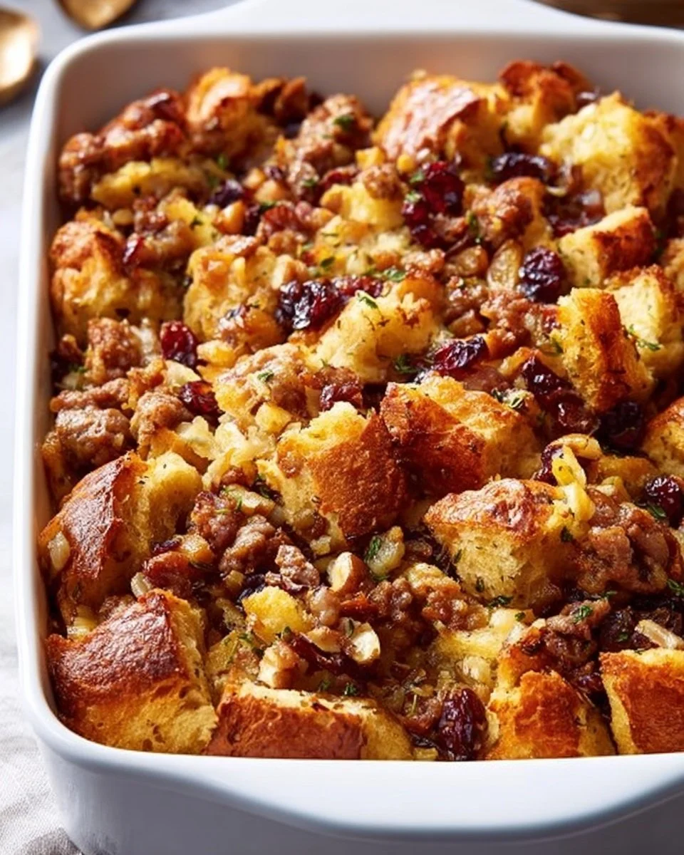 Delicious croissant stuffing served in a festive dish