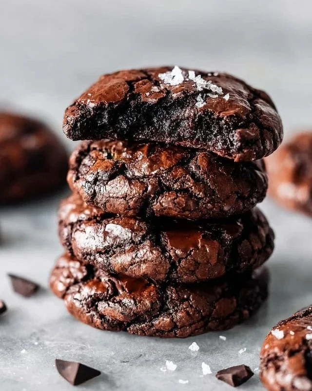 Fudgy chocolate brownie cookies on a plate, showcasing their rich texture.