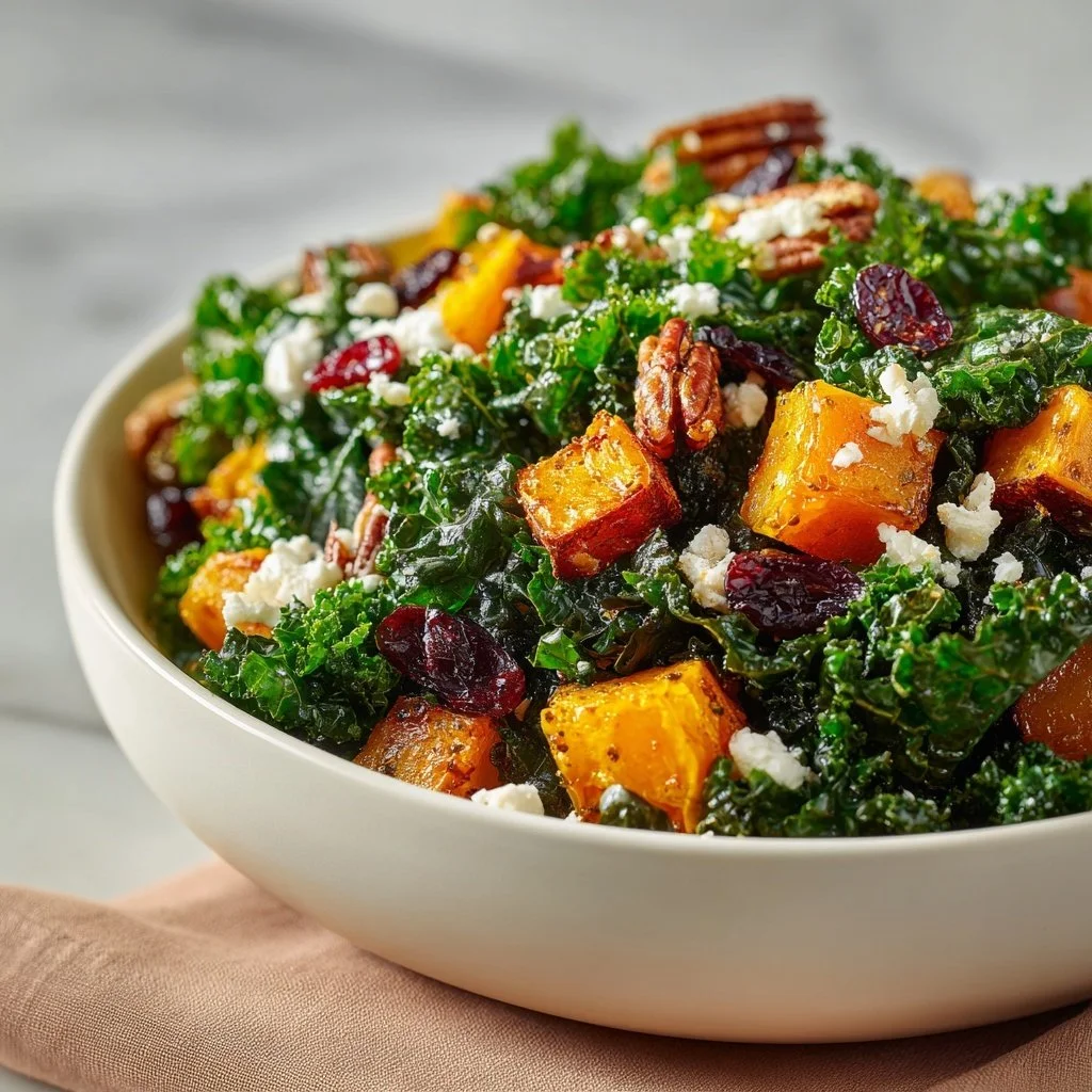 Harvest Kale Salad with seasonal vegetables and dressing
