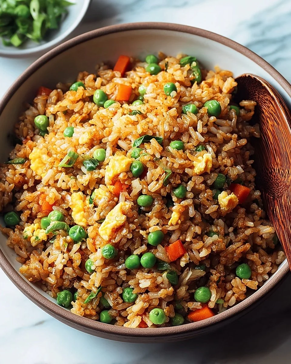 Homemade fried rice served in a bowl with colorful vegetables and proteins