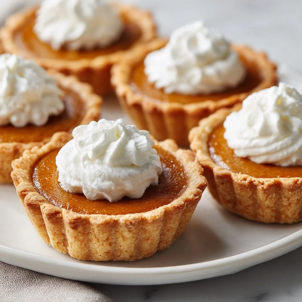 Delicious mini pumpkin pies served on a rustic wooden table