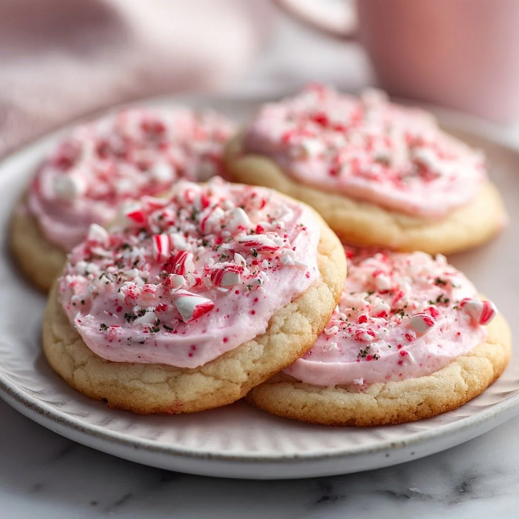 Delicious peppermint meltaway cookies stacked on a plate