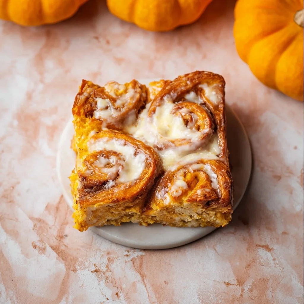 Pumpkin Cream Cheese Danish freshly baked and served on a plate.
