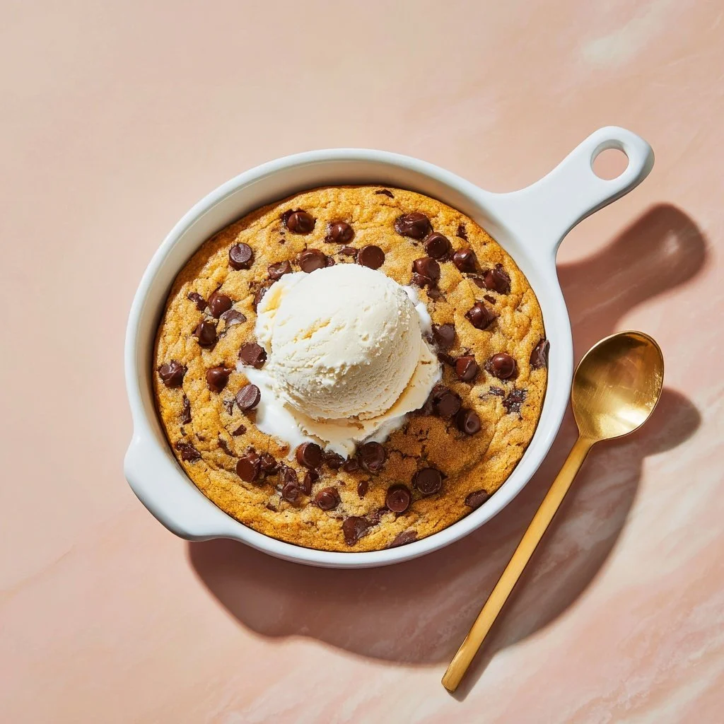 Delicious Pumpkin Skillet Cookie baked in a cast iron skillet.