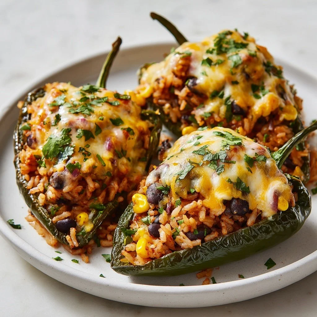 Southwest stuffed poblano peppers filled with savory ingredients and spices