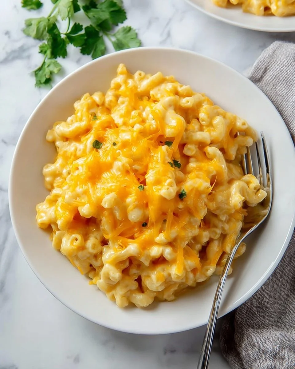 Delicious baked mac and cheese topped with crispy breadcrumbs and gooey cheese.