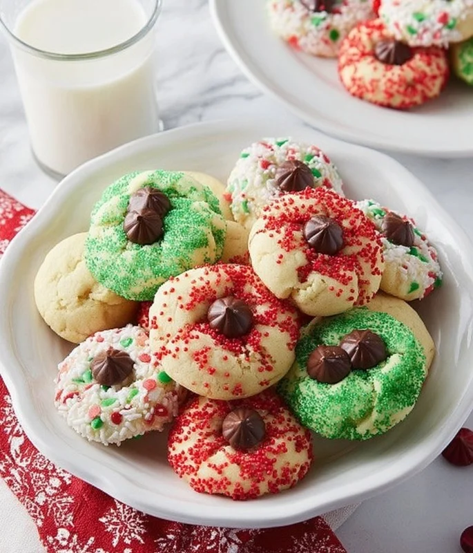 Festive Christmas Blossom Cookies decorated with colorful sprinkles