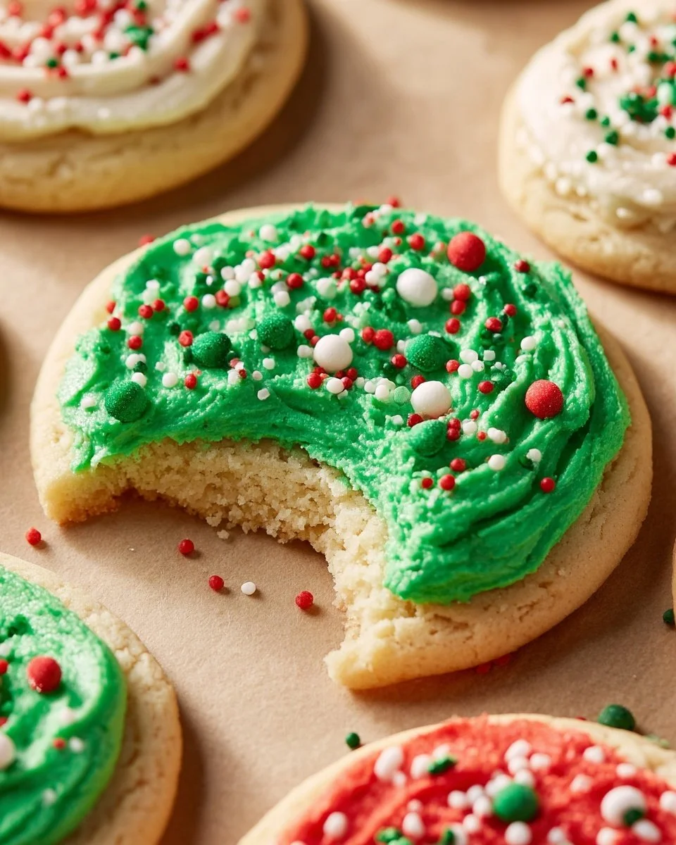 Deliciously decorated Christmas Lofthouse Cookies on a festive platter.