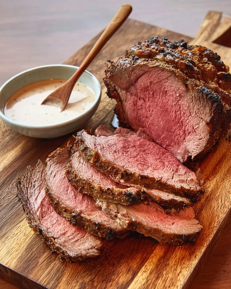 Perfectly cooked easy roasted beef tenderloin served with herbs