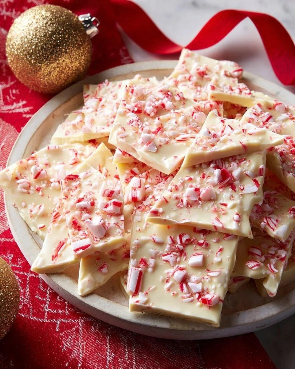 Homemade peppermint bark featuring layers of chocolate and crushed candy canes.