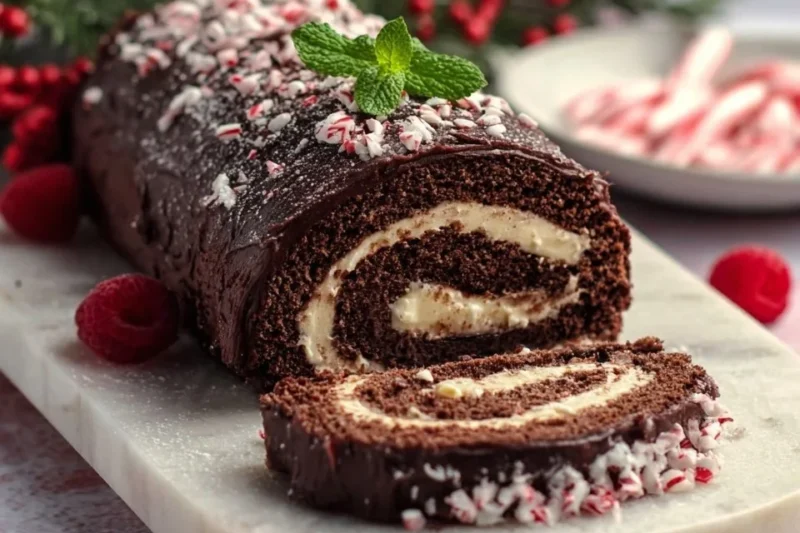 Peppermint Ganache Swiss Roll Cake