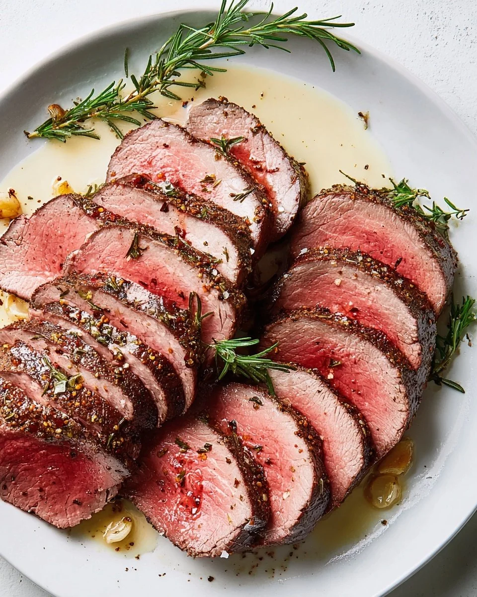 Roast beef tenderloin with garlic and rosemary, an elegant dish for special occasions