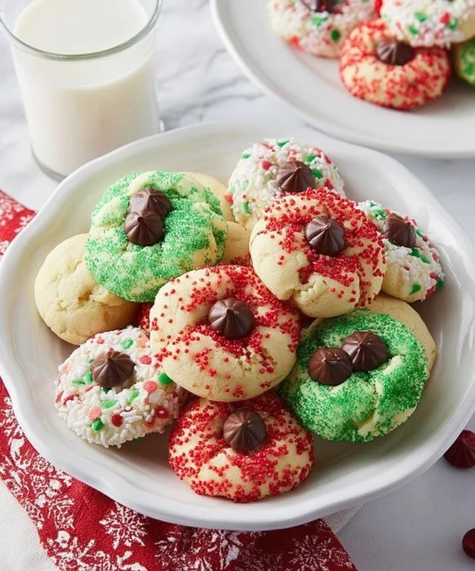 Delicious shortbread Christmas cookies decorated with festive icing and sprinkles