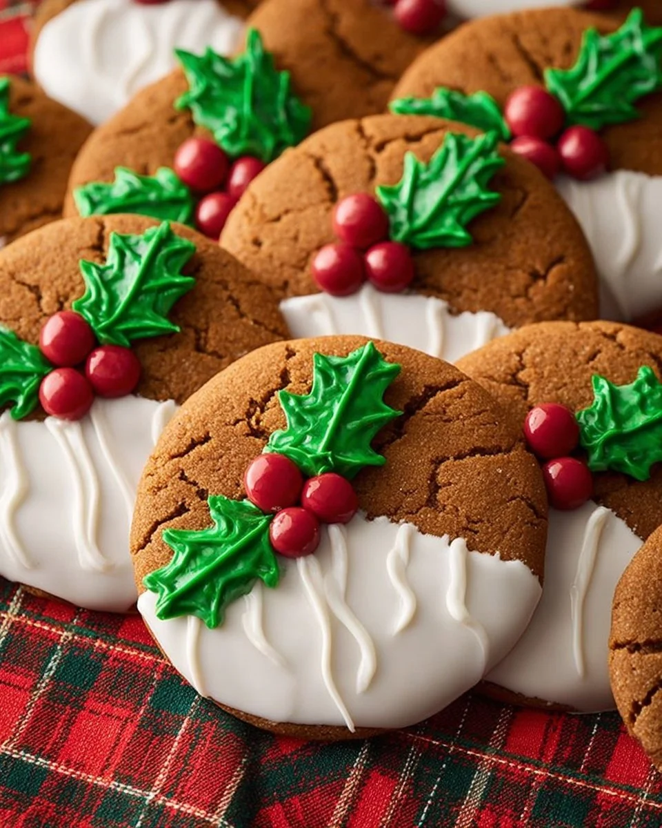 Delicious white chocolate dipped ginger cookies on a plate